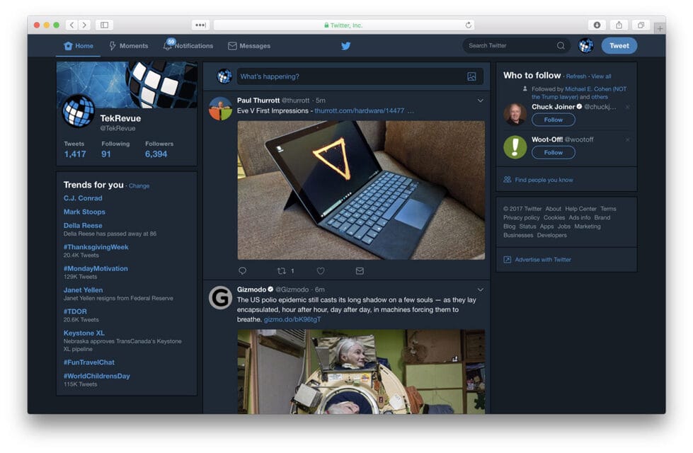 Night Mode of Twitter