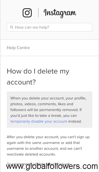 how to delete an instagram account