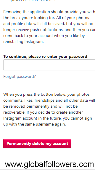 delete an instagram account permanently