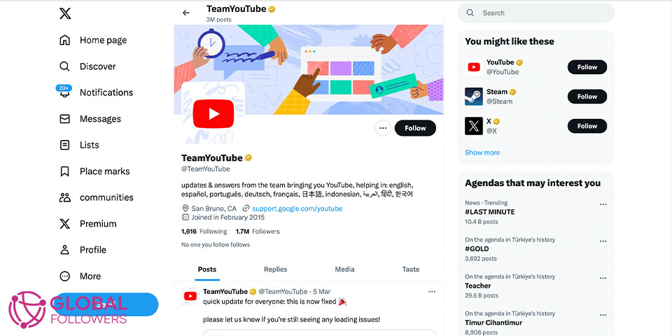 YouTube Twitter Contact Page